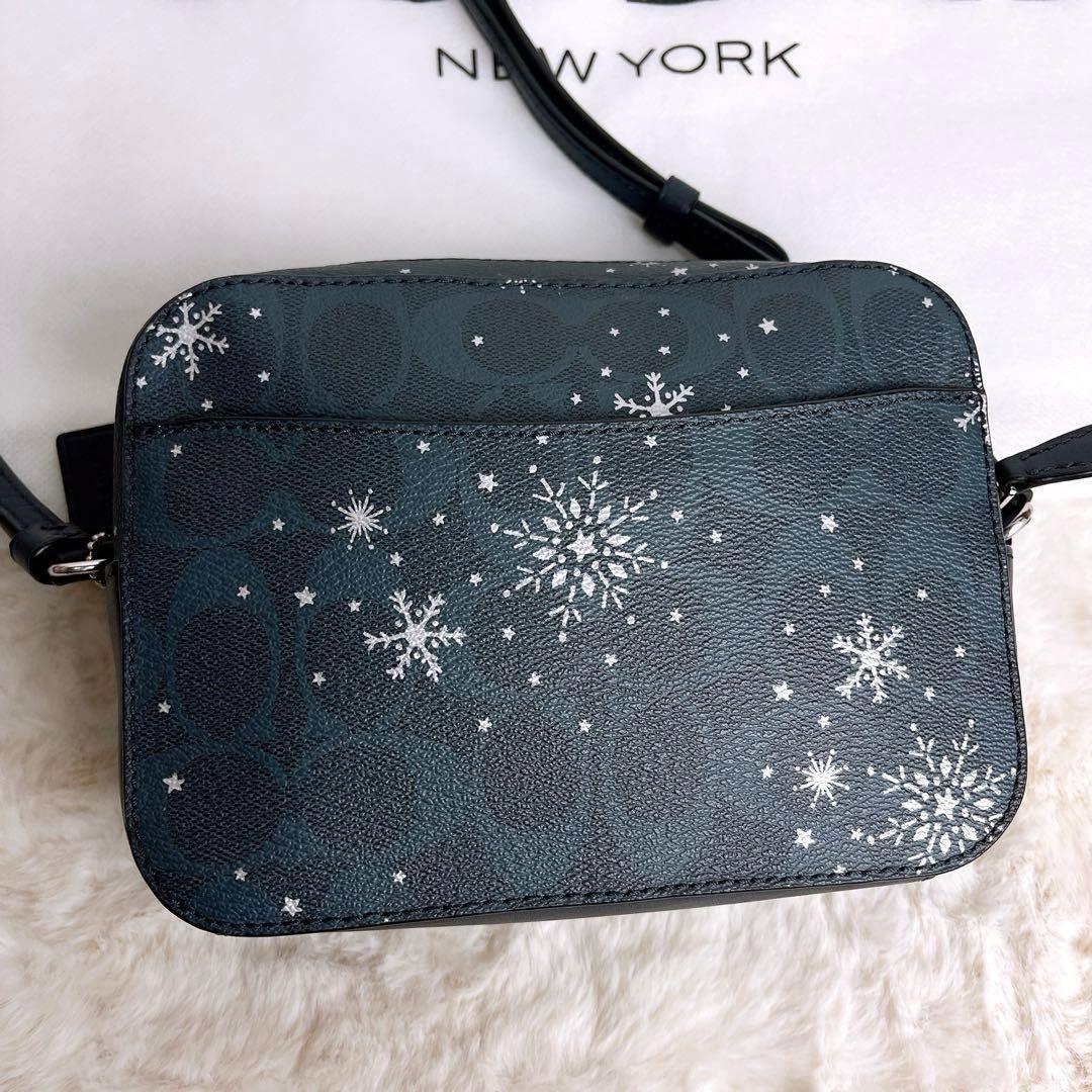 極美品☆COACHコーチ ショルダーカメラバッグ 雪の結晶 ネイビー レザー