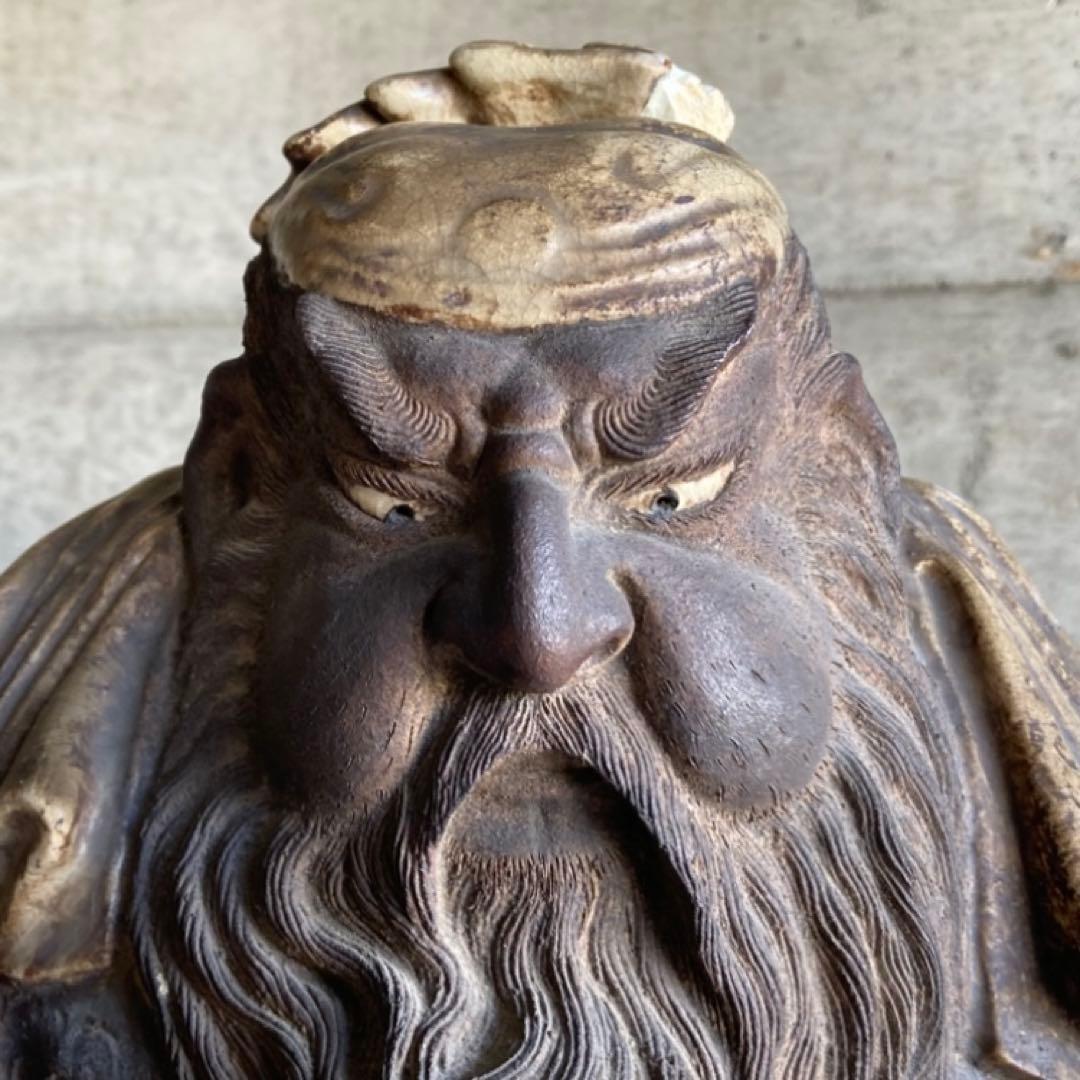 古い像 人物 武将 仏像 人形 大型 陶器 彫刻 置物 骨董品 レトロ カケ有り