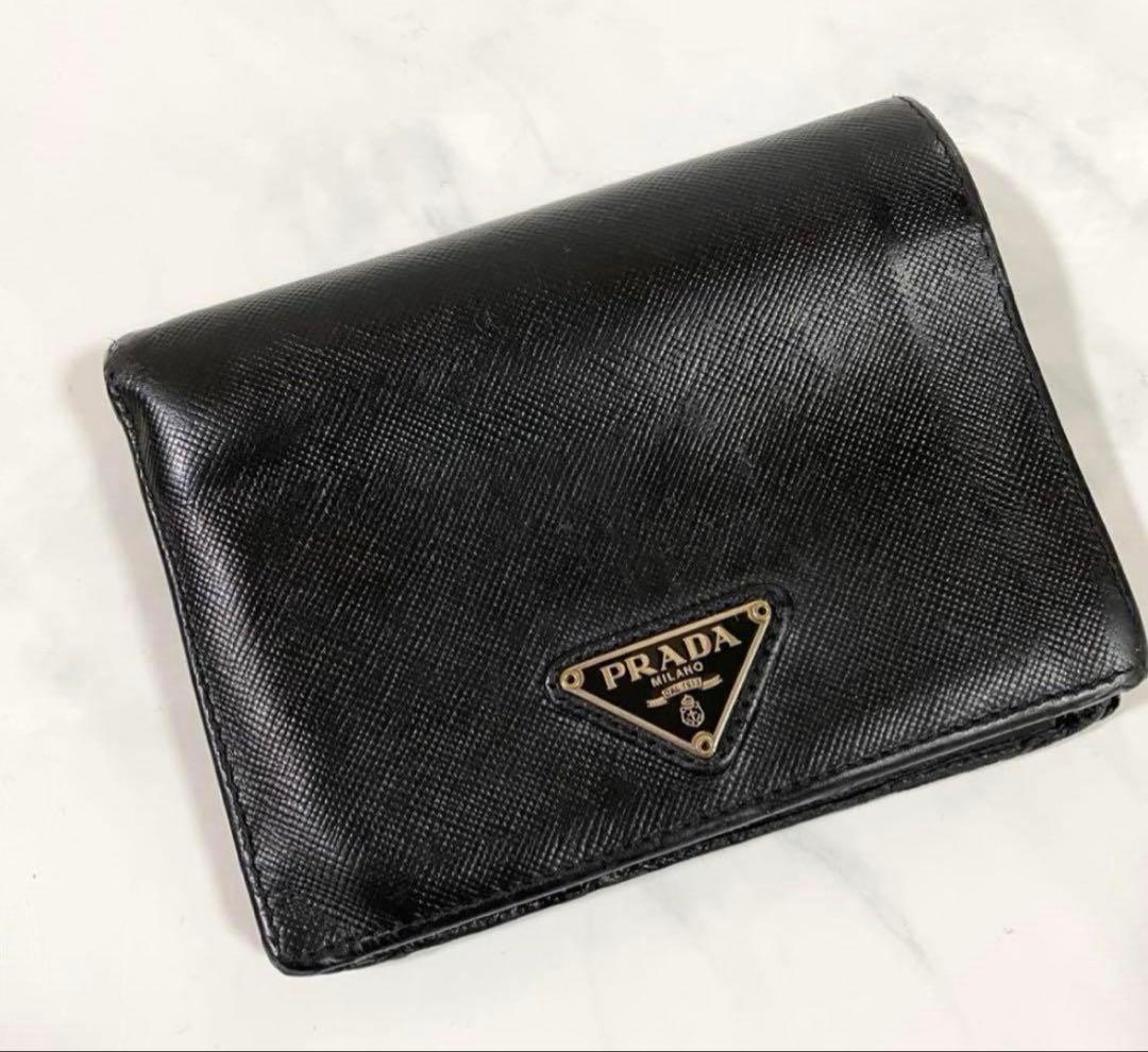 PRADA プラダ　サフィアーノ　レザー 二つ折り財布 ブラック