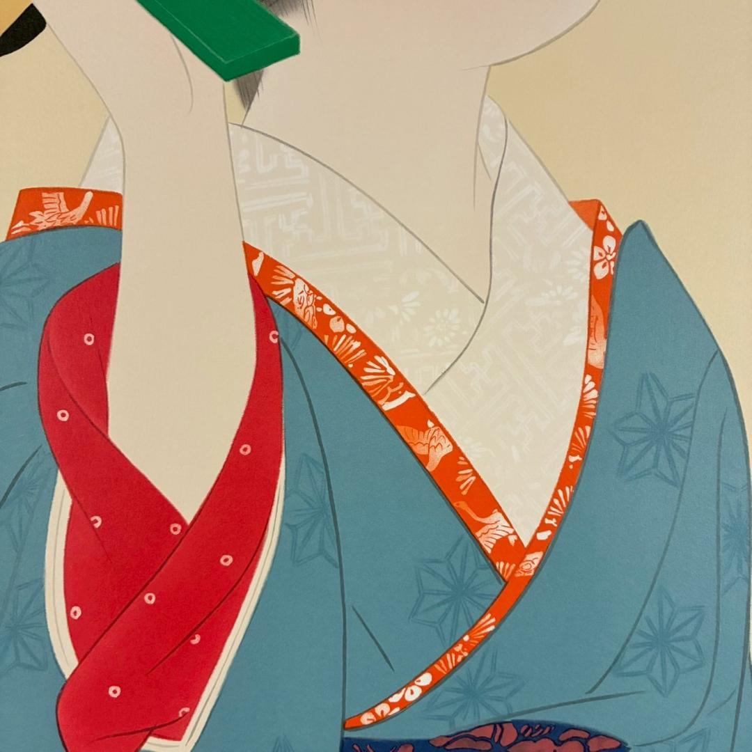 美品 伊東深水「羽子」リトグラフ 印章有 美人画 額縁入り 日本画家 浮世絵師
