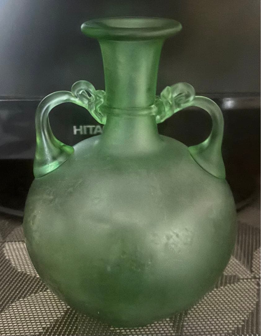 ビンテージ！レプリカ　グリーンガラス　壺　花瓶
