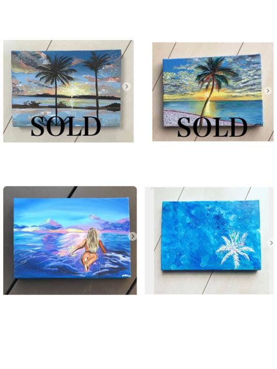 油絵　アート　ハワイ　サンセット　海の絵