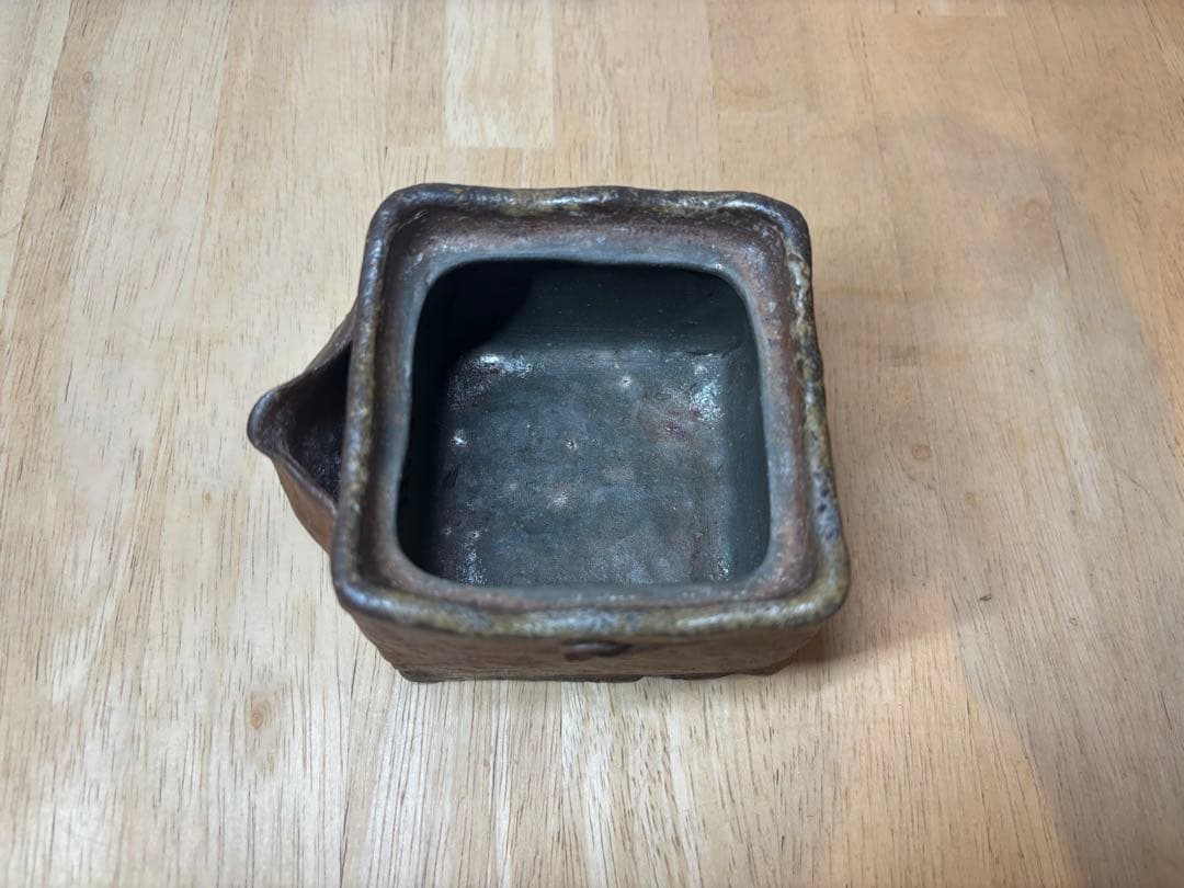 ㊱備前焼 宝瓶 登り窯 白梅 梅 手びねり 4角 急須