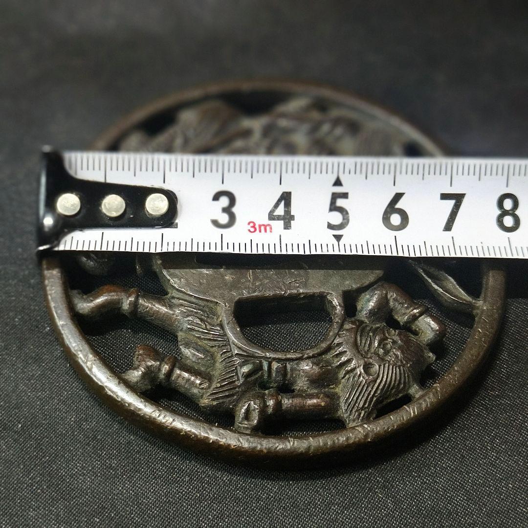 刀剣美術 日本刀鍔 南蛮透かす銅地鐔 鐘馗の図 記内作 江戸骨董 蒐集家放出美品