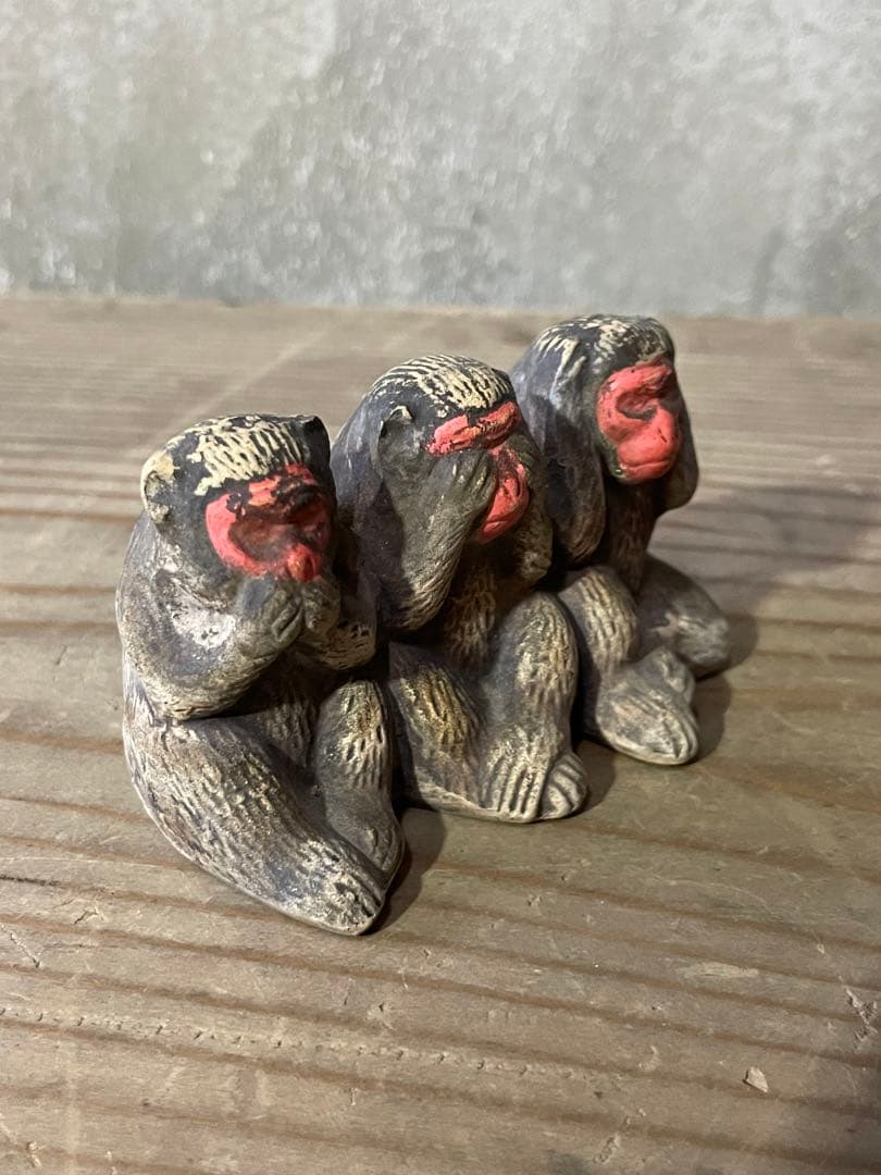 見猿聞か猿言わ猿　【m112 レトロ　置物　陶芸　磁器　陶器　さる　三猿】