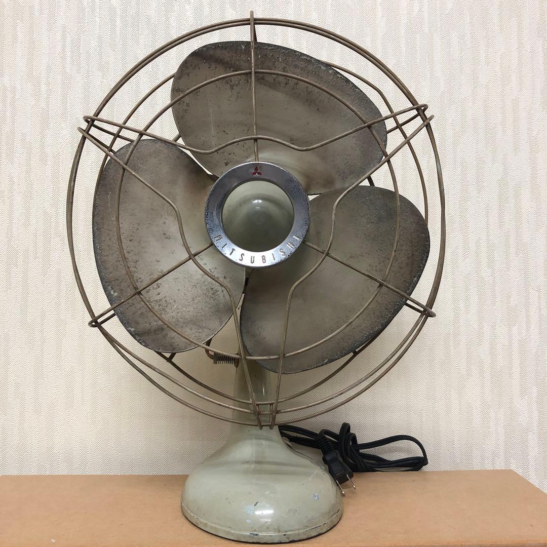 完動品 昭和レトロ 三菱 鉄羽根 3枚羽根 扇風機 羽根径30cm アンティーク