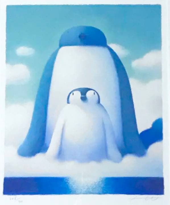 正規品【渡辺宏】ペンギン★ペンギン★パステル画★版画★ジクレー★絵画★額装済み