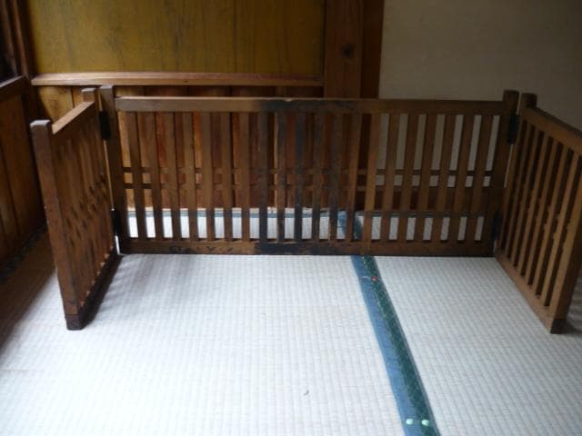 帳場格子　三つ折り　時代もの　木製　商店帳場　仕切り　商店帳場