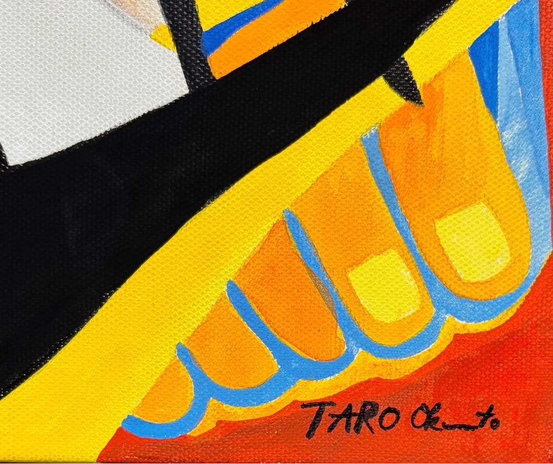 【F6号】手描き油彩画　岡本太郎【哄笑】豪華額縁　サイン　人気作家　万博　絵画