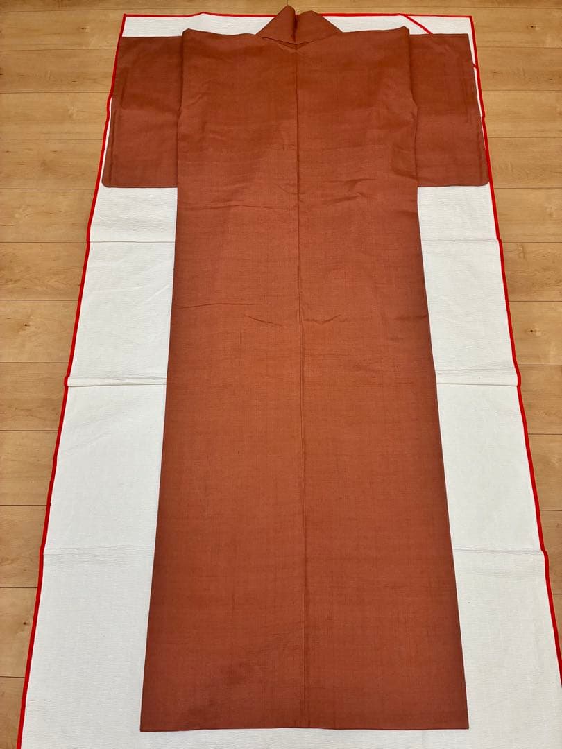 袷　紬　結城紬　浅緋色　裄67cm 無地紬　正絹　半衿おまけ付き