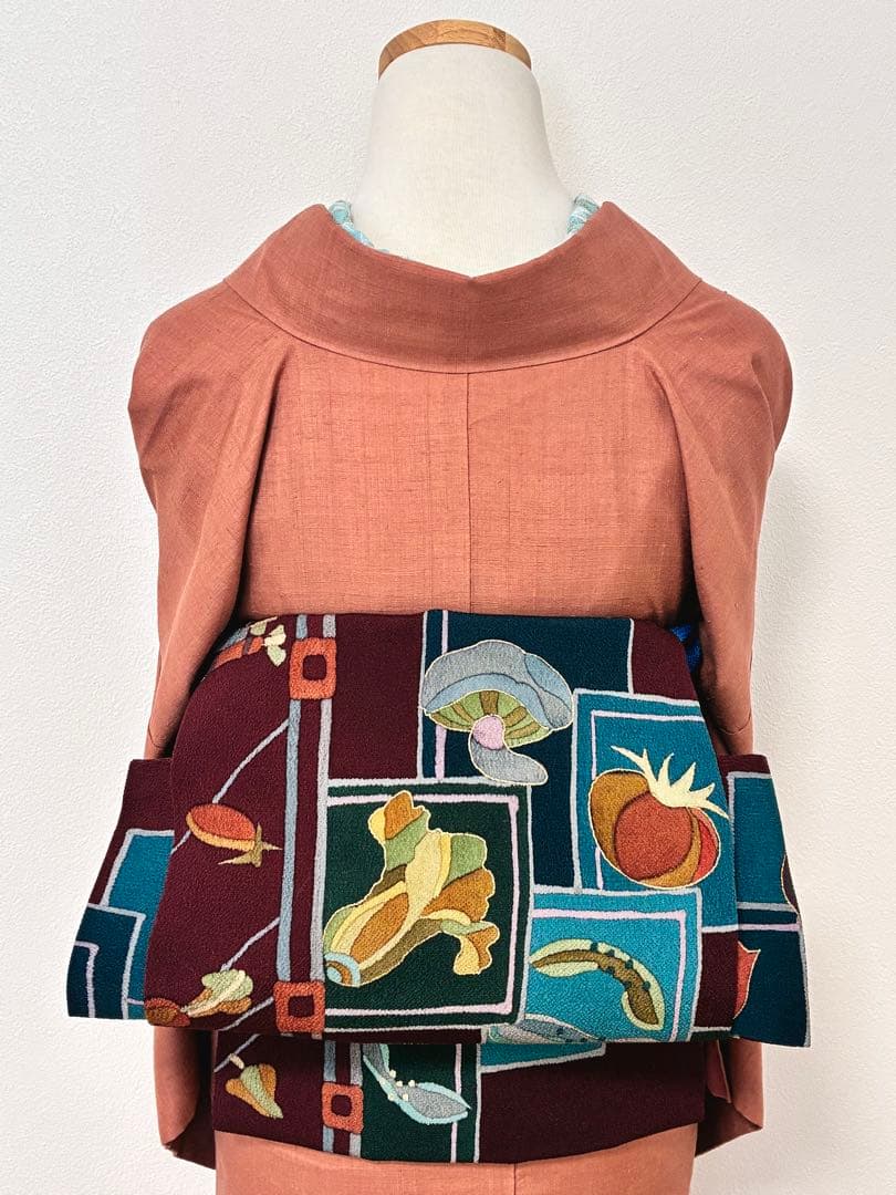 袷　紬　結城紬　浅緋色　裄67cm 無地紬　正絹　半衿おまけ付き