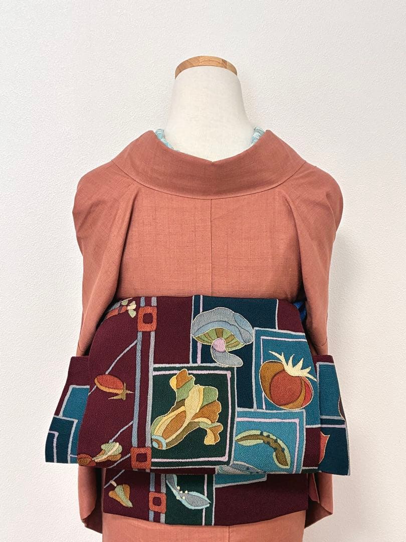 袷　紬　結城紬　浅緋色　裄67cm 無地紬　正絹　半衿おまけ付き