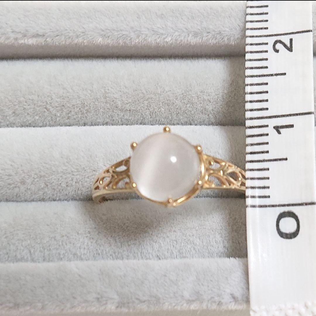 k18 ムーンストーン アンティーク調 リング 透かし 12号 18金