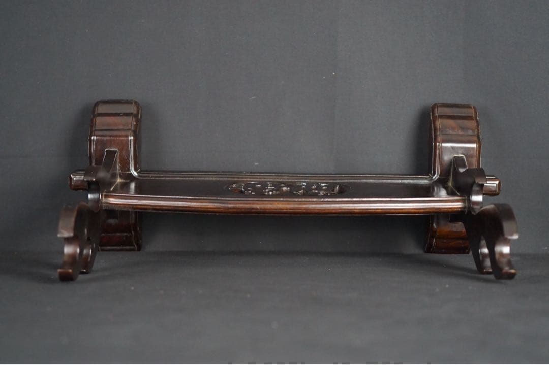 時代武具 木製 無垢材 鍔透かし 三振掛用 刀掛け 武具 刀装具