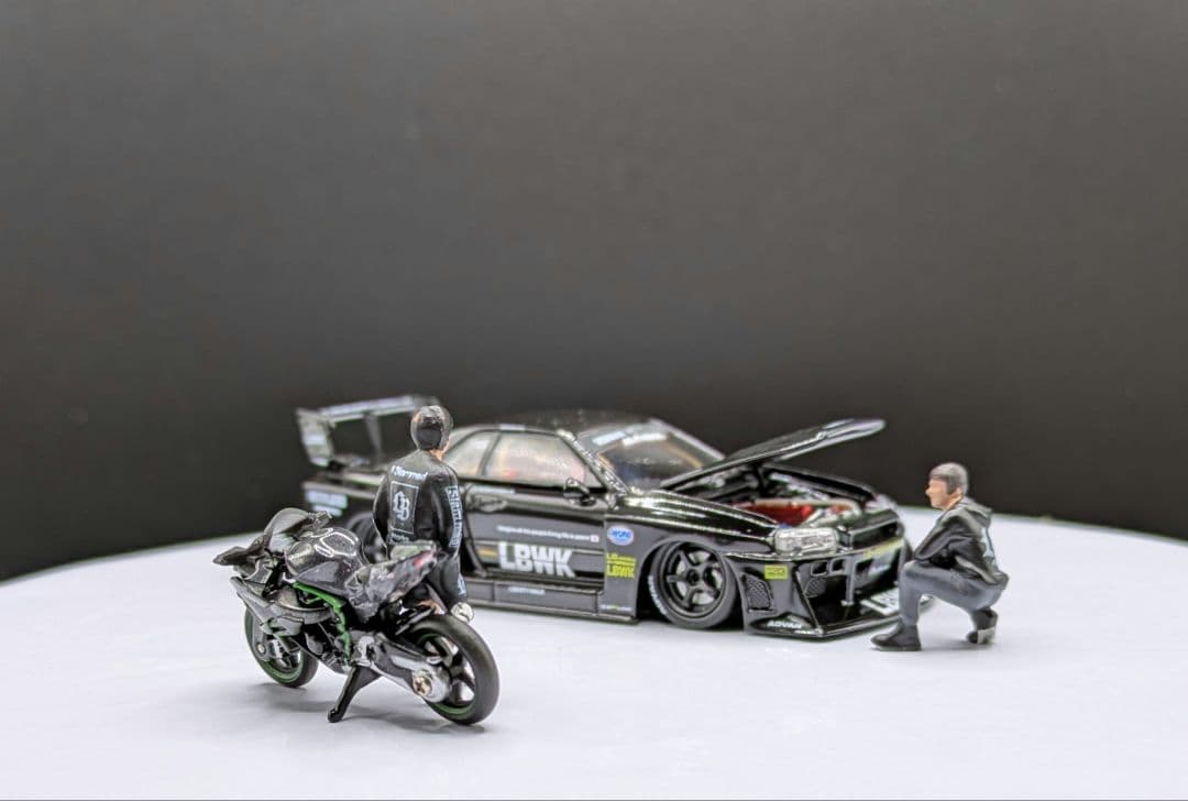 1/64 LBWK R34＆バイク＆フィギュアのジオラマ