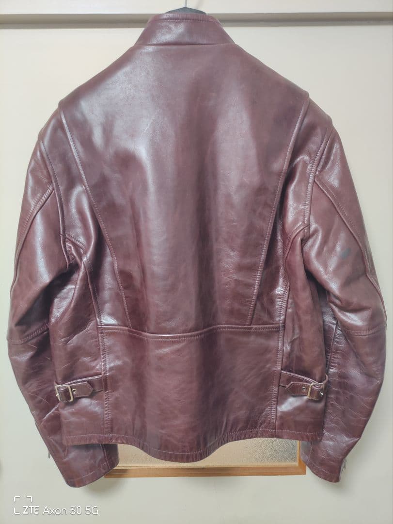 バーガンディ レザー シングルライダースジャケット　ホースハイド