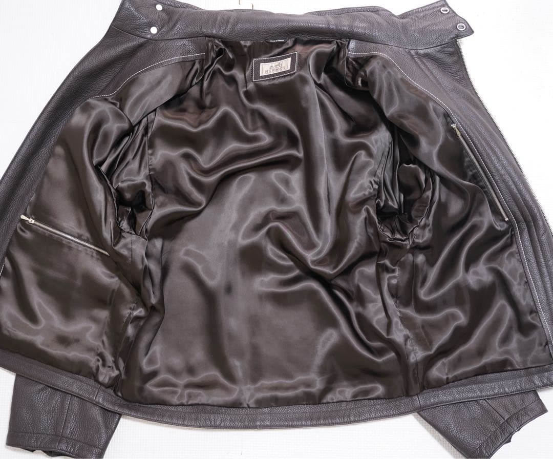 HERMÈS エルメス レザーブルゾン 48 ディアスキン ジャケット ブラウン
