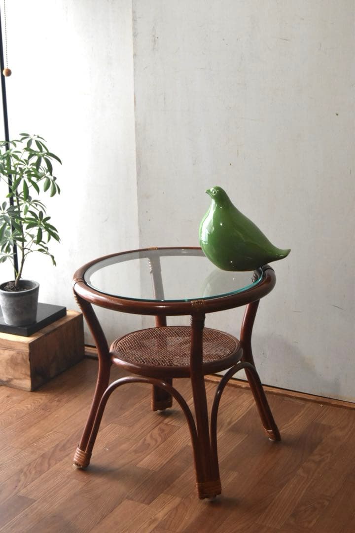 ラタン ガラステーブル