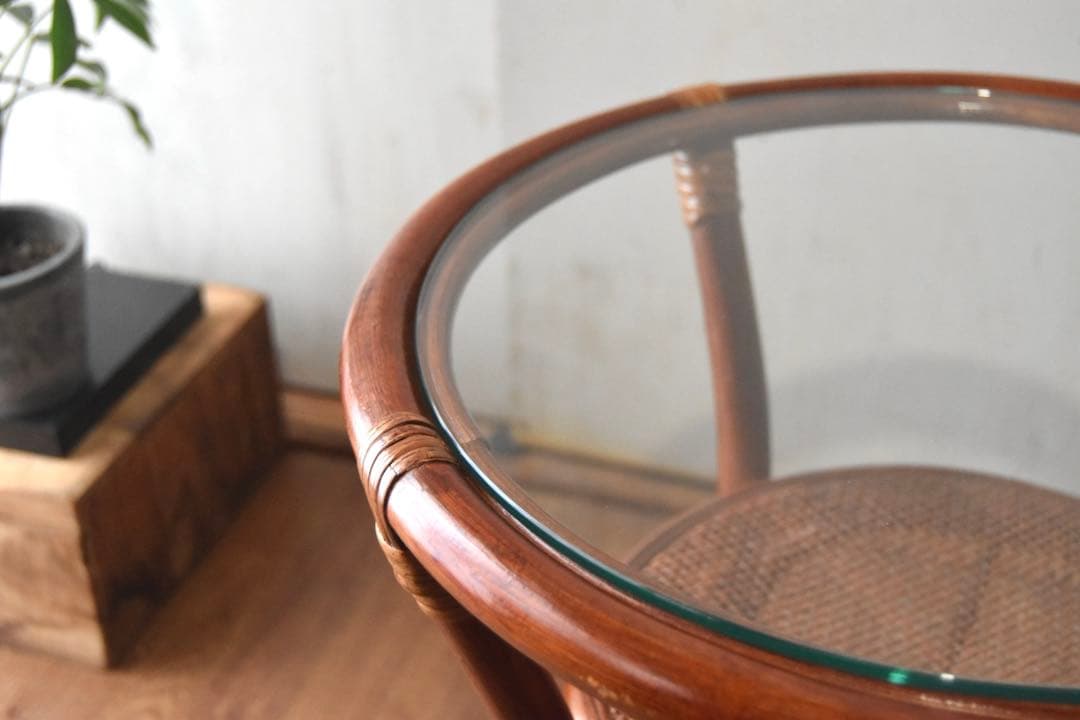 ラタン ガラステーブル