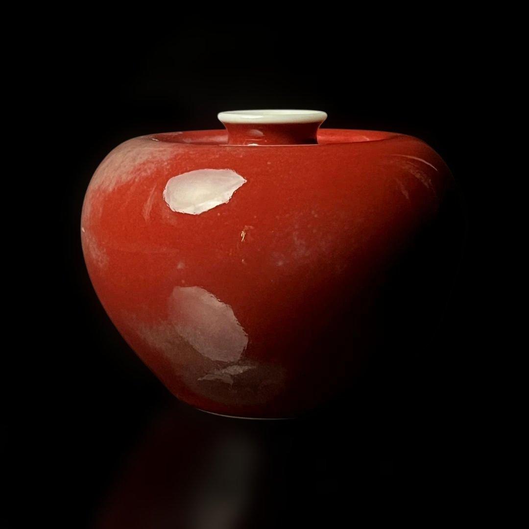 唐物 缸豆紅釉蘋果尊 大清康煕年製 款 中国古玩 美術 SH96
