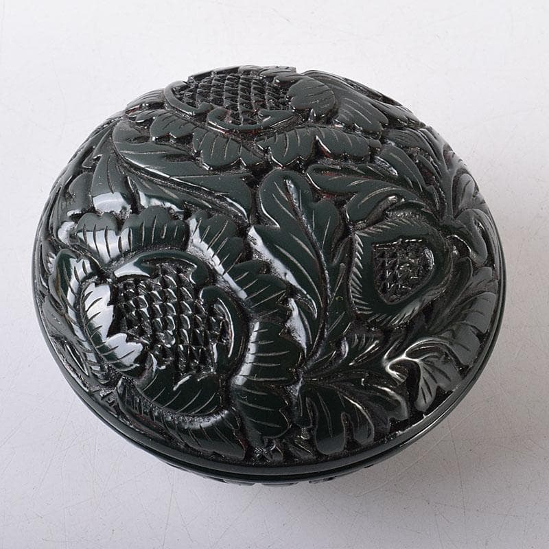 茶道具　村上堆朱　伝統工芸士　三野原晃一作　堆緑　香合　共布共箱　V　8191