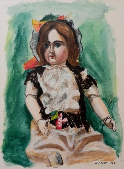 伊藤和生　「西洋人形」　1978年制作　水彩画　　F４号　額装 真作保証