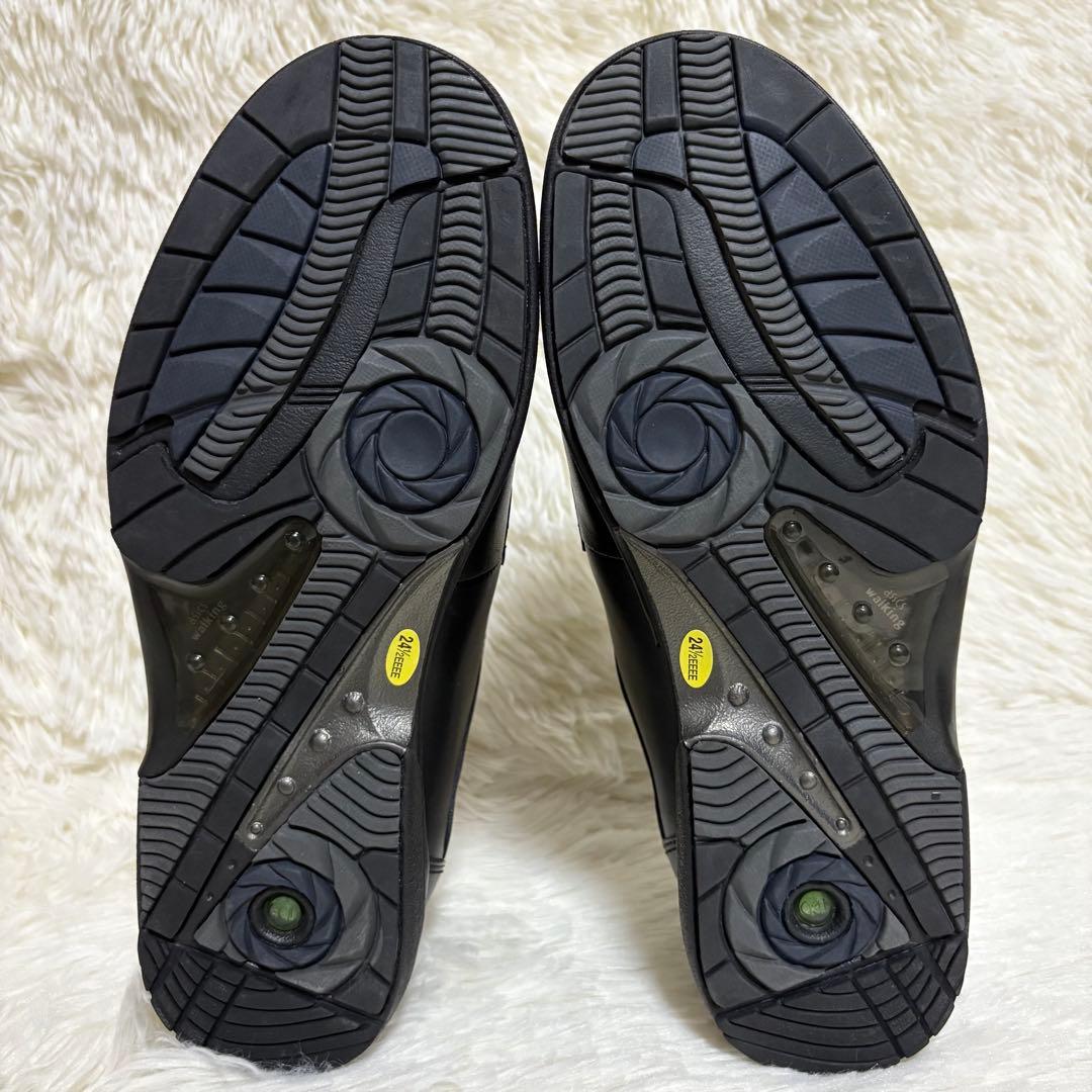 【タグ付】 アシックス Pedala レザースニーカー ブラック 24.5 4E