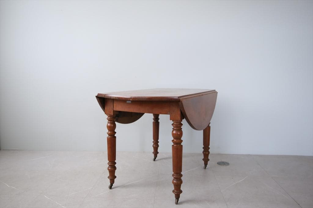 フランスアンティーク木製ドロップリーフテーブル/折畳式机バタフライ(90-186