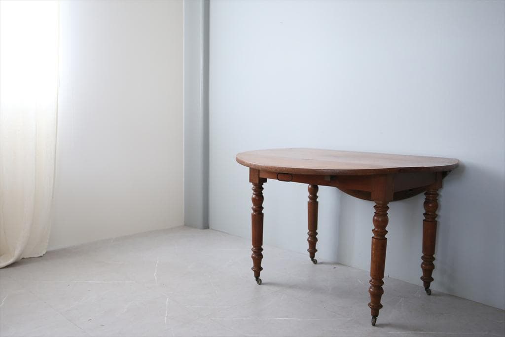 フランスアンティーク木製ドロップリーフテーブル/折畳式机バタフライ(90-186