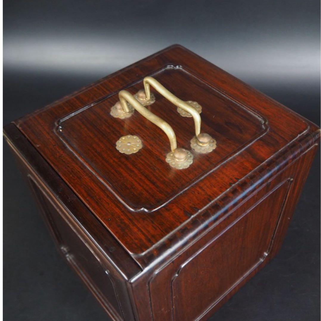 送料無料　時代物　無垢唐木花梨材　書道篆刻印鑑収納箪笥　小物入