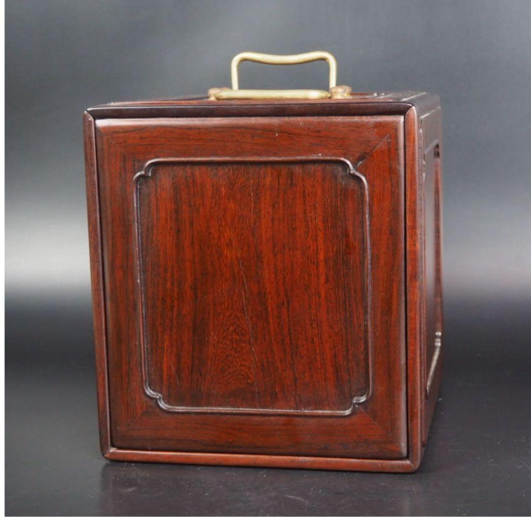 送料無料　時代物　無垢唐木花梨材　書道篆刻印鑑収納箪笥　小物入