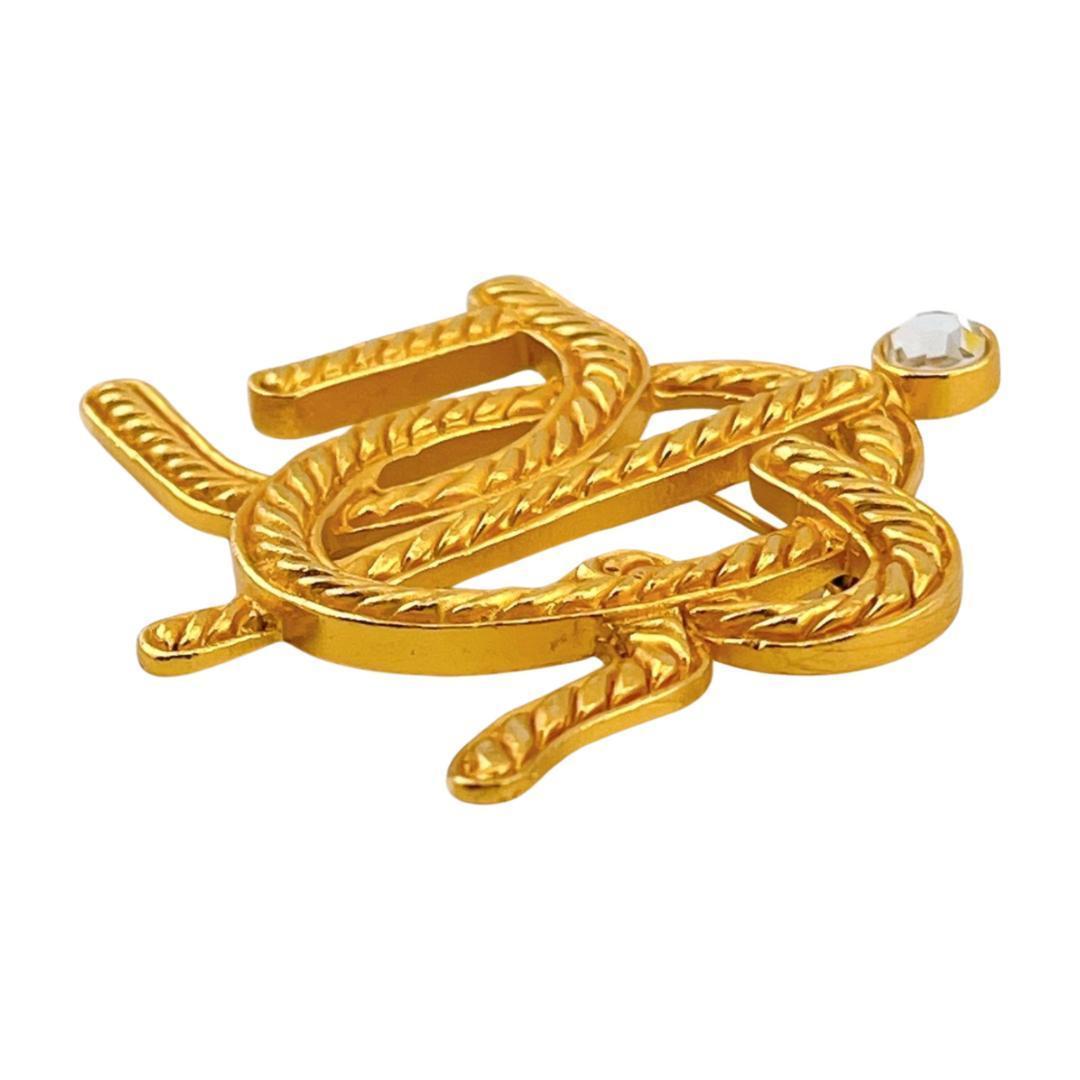 クリスチャンディオール エンブレム ストーン付 ブローチ ヴィンテージ ロープ