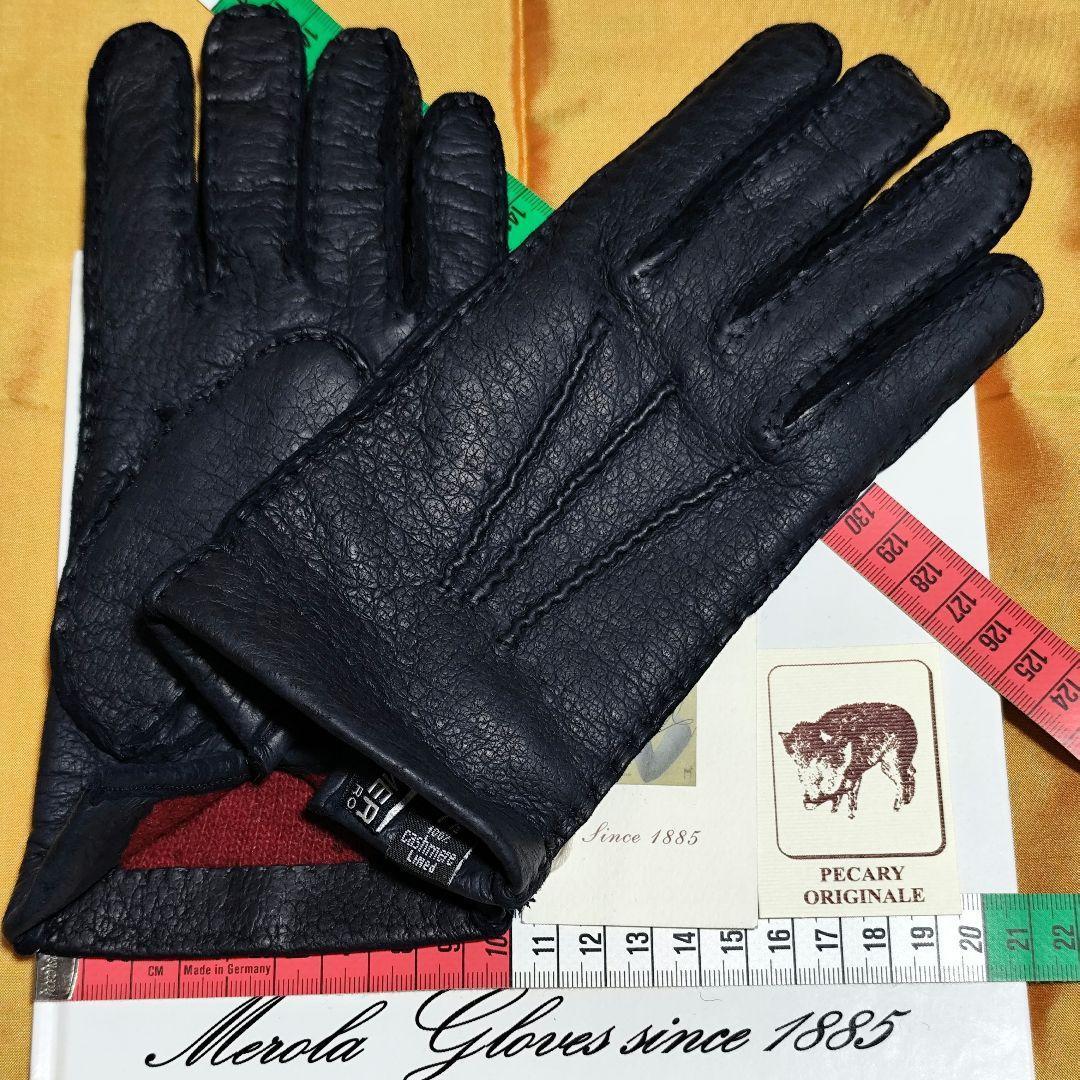 値下げ メローラ ペッカリー紺 カシミア濃赤 革手袋 グローブ MEROLA