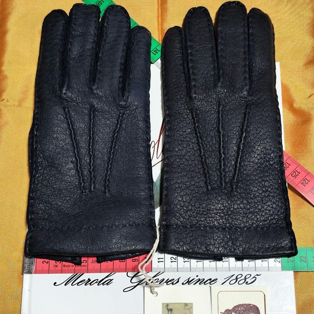 値下げ メローラ ペッカリー紺 カシミア濃赤 革手袋 グローブ MEROLA