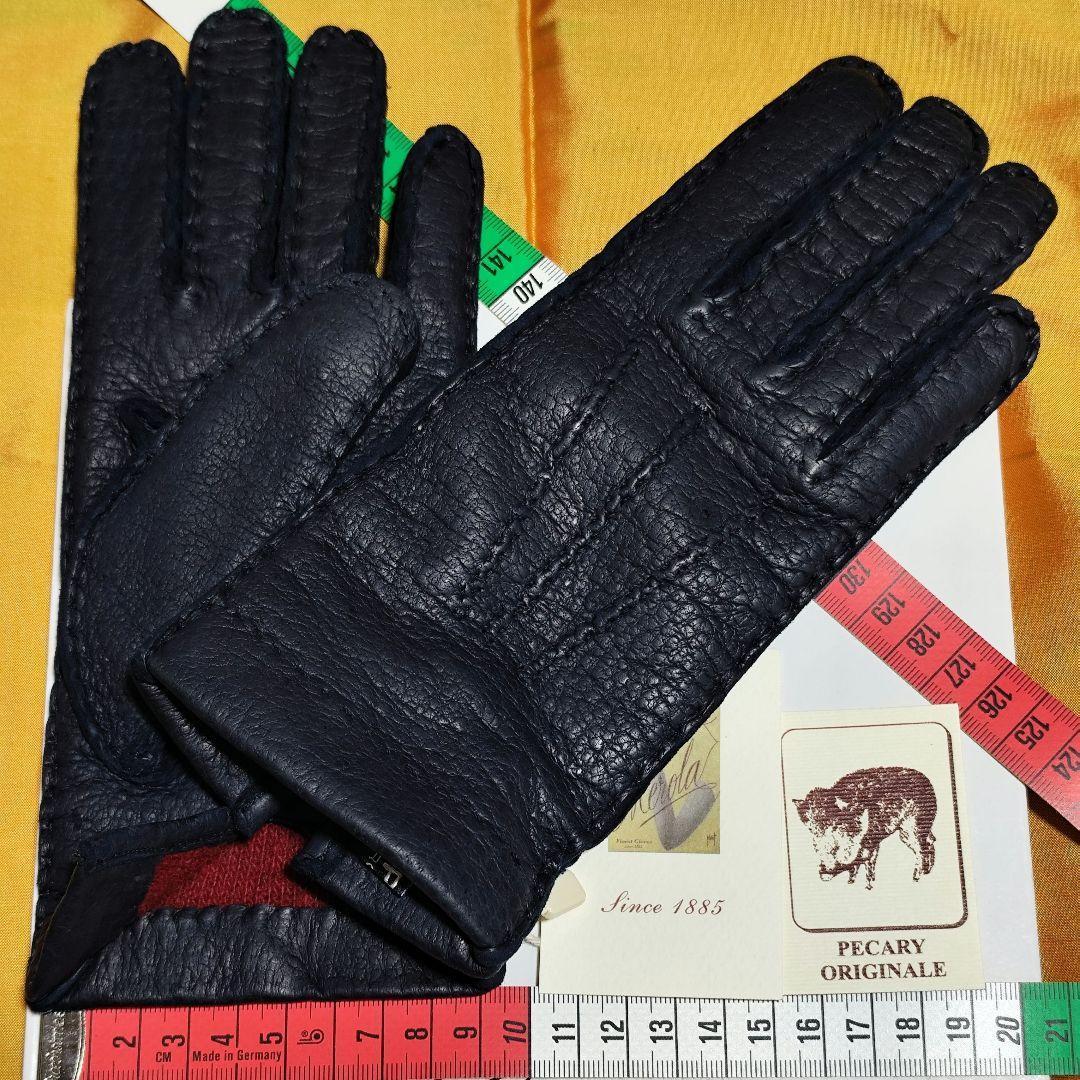 値下げ メローラ ペッカリー紺 カシミア濃赤 革手袋 グローブ MEROLA