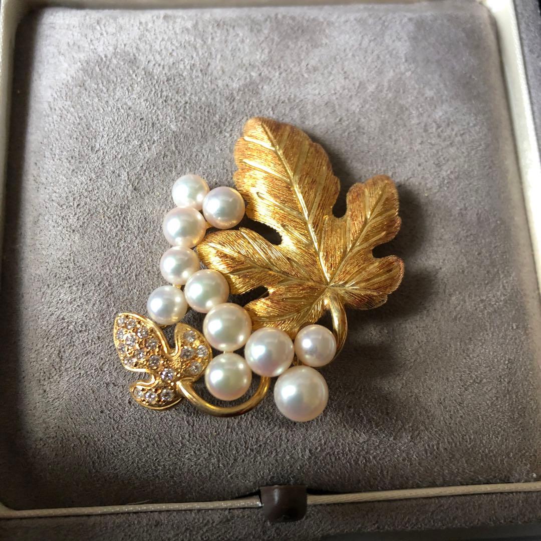 18金ミキモトパールブローチ　ダイヤ付き