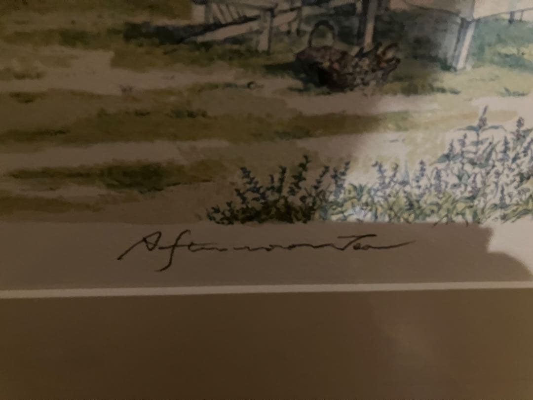 風景 水彩画 木製フレーム　•作家：内田新哉 •作品名：afternoon te