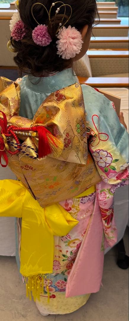 子供用着物セット 青ピンク花柄