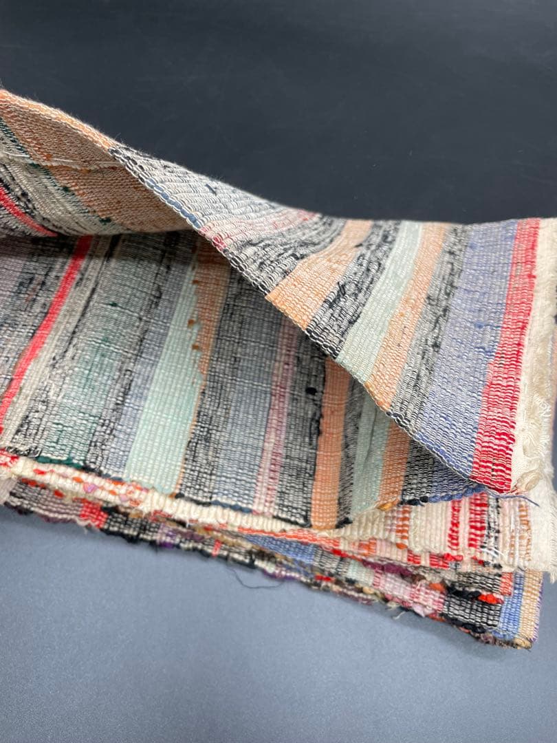 半幅帯　洒落帯　△ 裂織　木染め　アンティーク　古布　H12