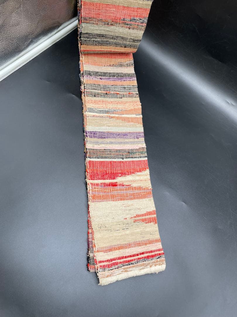 半幅帯　洒落帯　△ 裂織　木染め　アンティーク　古布　H12