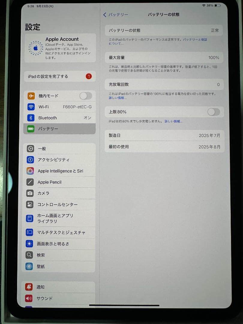 【未使用品】iPad Pro11インチ(M4) Wi-Fi 256GB 100%