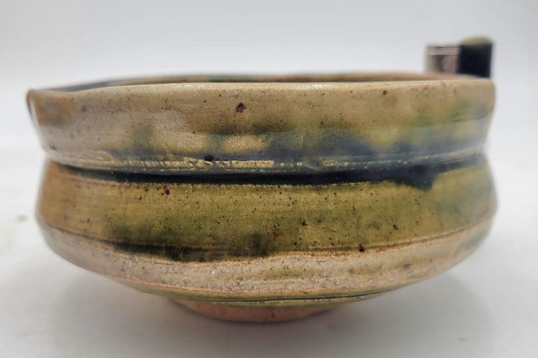 織部焼　沓形茶碗　作家銘有　合わせ箱　茶道具　骨董品、美術品