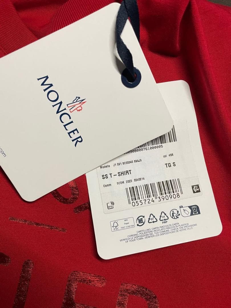 24SS　モンクレール メタリックロゴ　半袖 Tシャツ　レッド　MONCLER