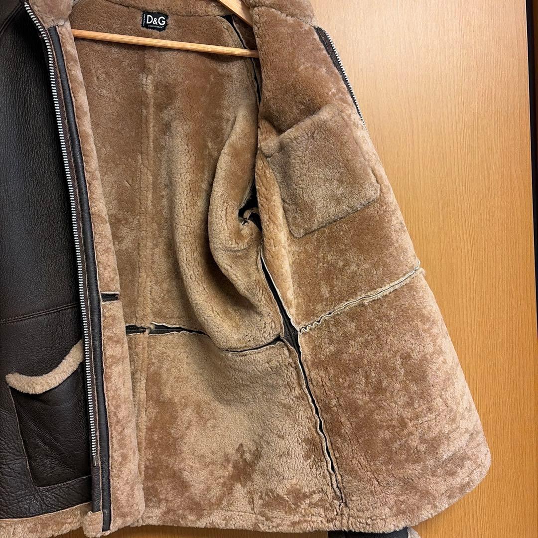 D&Gレザームートンジャケット M ダークブラウン