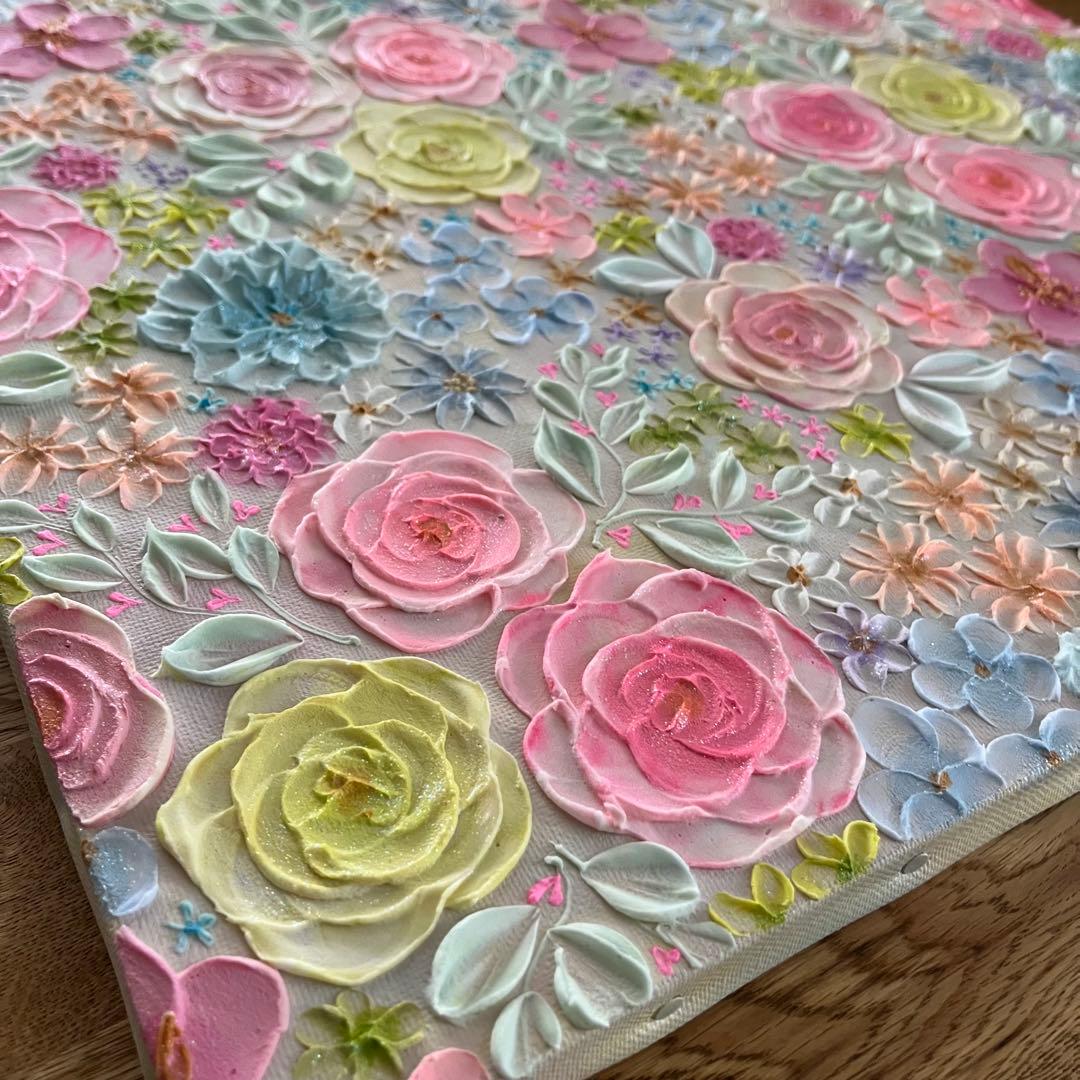 立体的花柄　アクリル絵画 テクスチャーアート フランフラン フラワー　ボタニカル