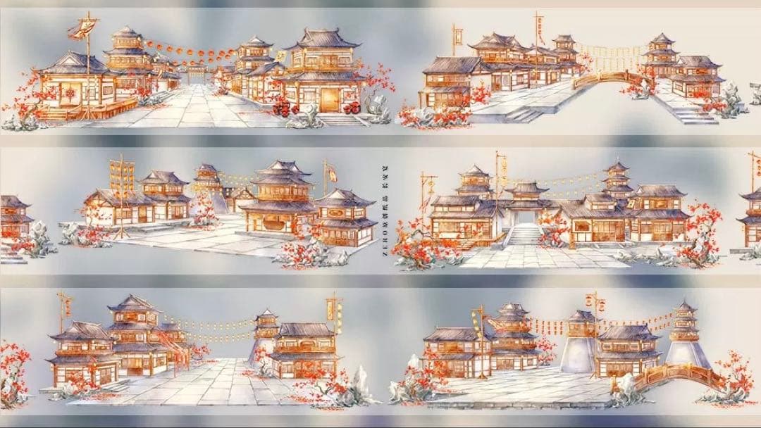 【9384】海外　マステ　5m巻　PETマスキングテープ　長安　宴　街　古風