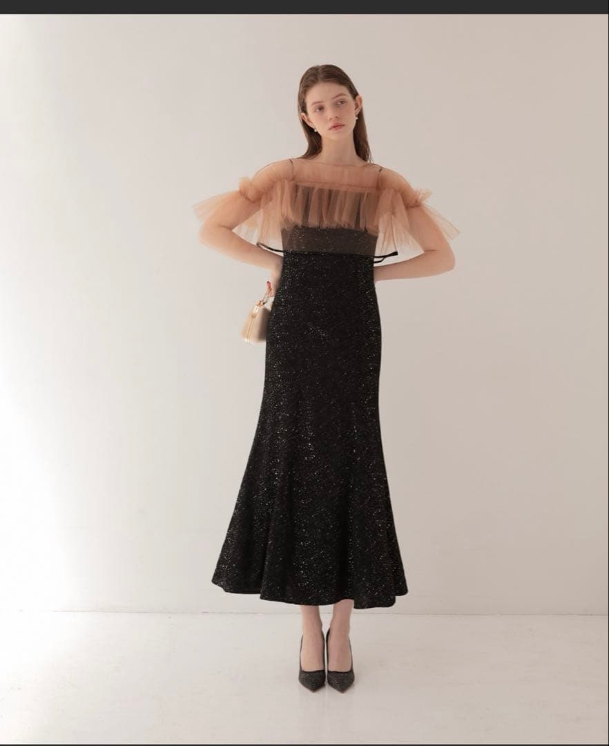 leja チュールフリルボレロペイントマーメイドドレスワンピース2点セット