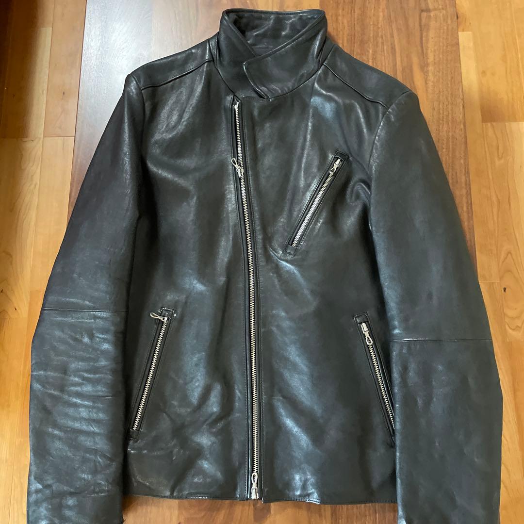 5351 POUR LES HOMMES ラムレザーセミシングルライダース