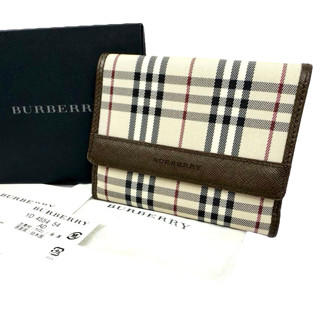【極美品】バーバリーノバチェック 折り財布 サフィアーノ キャンバス ロゴ刻印
