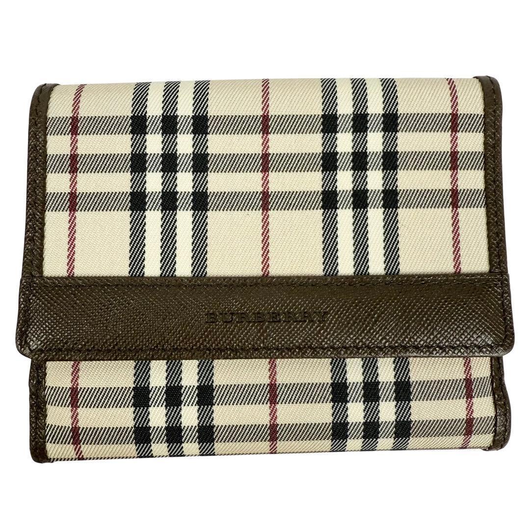 【極美品】バーバリーノバチェック 折り財布 サフィアーノ キャンバス ロゴ刻印